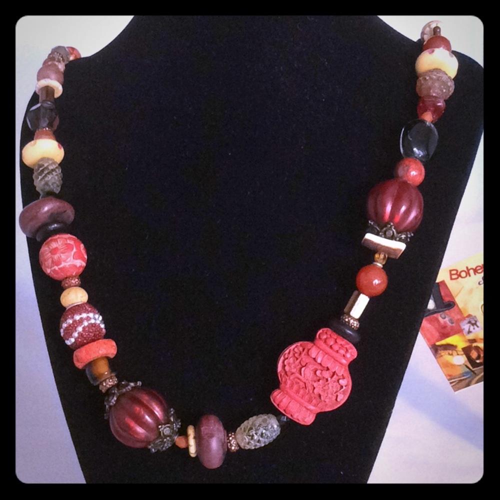 Vintage Beads, cinnabar, carnelian, coral necklace